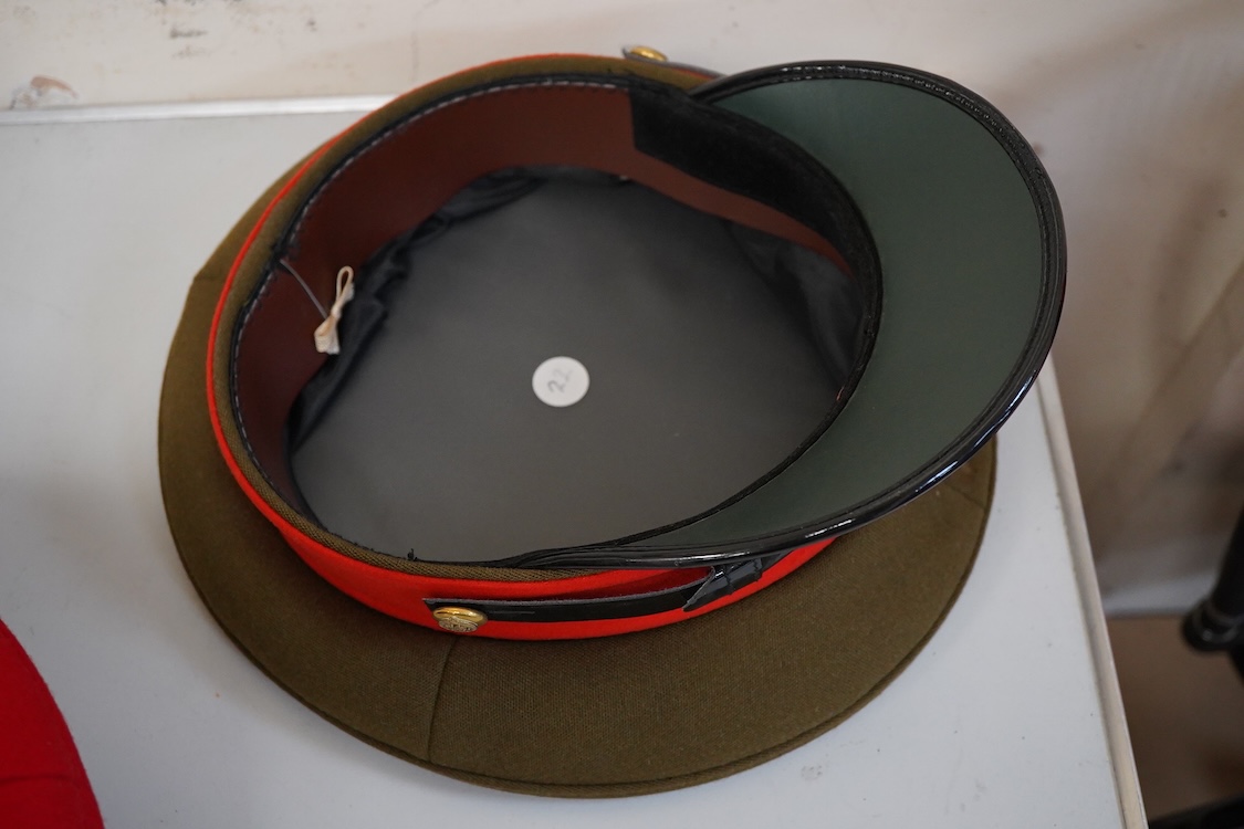 Four various caps, French Gendarme police hat etc
